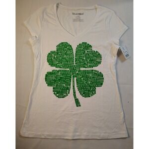 Stranded Womens St Patricks Day Shamrock White V-Neck Graphic T-Shirt Large NWT